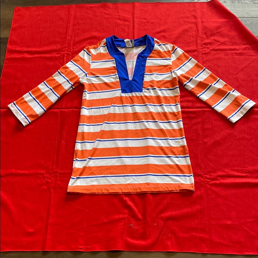 Orange and Blue Striped swim top Medium